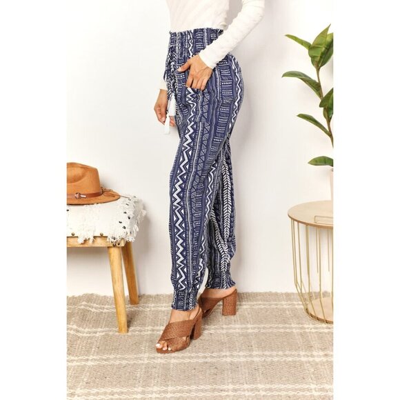 Double Take Geometric Print Tassel High-Rise Pants - Picture 4 of 6